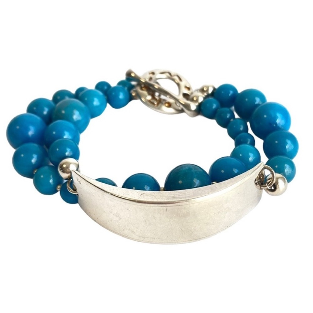 RLM Studio Bracelet Sterling Silver Beaded Turquoise Blue Chunky Layered 8.25”